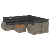 9 Piece Garden Sofa Set with Cushions Grey Poly Rattan - Front View