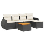 6 Piece Garden Sofa Set with Cushions Black Poly Rattan
