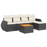 6 Piece Garden Sofa Set with Cushions Black Poly Rattan - Front View