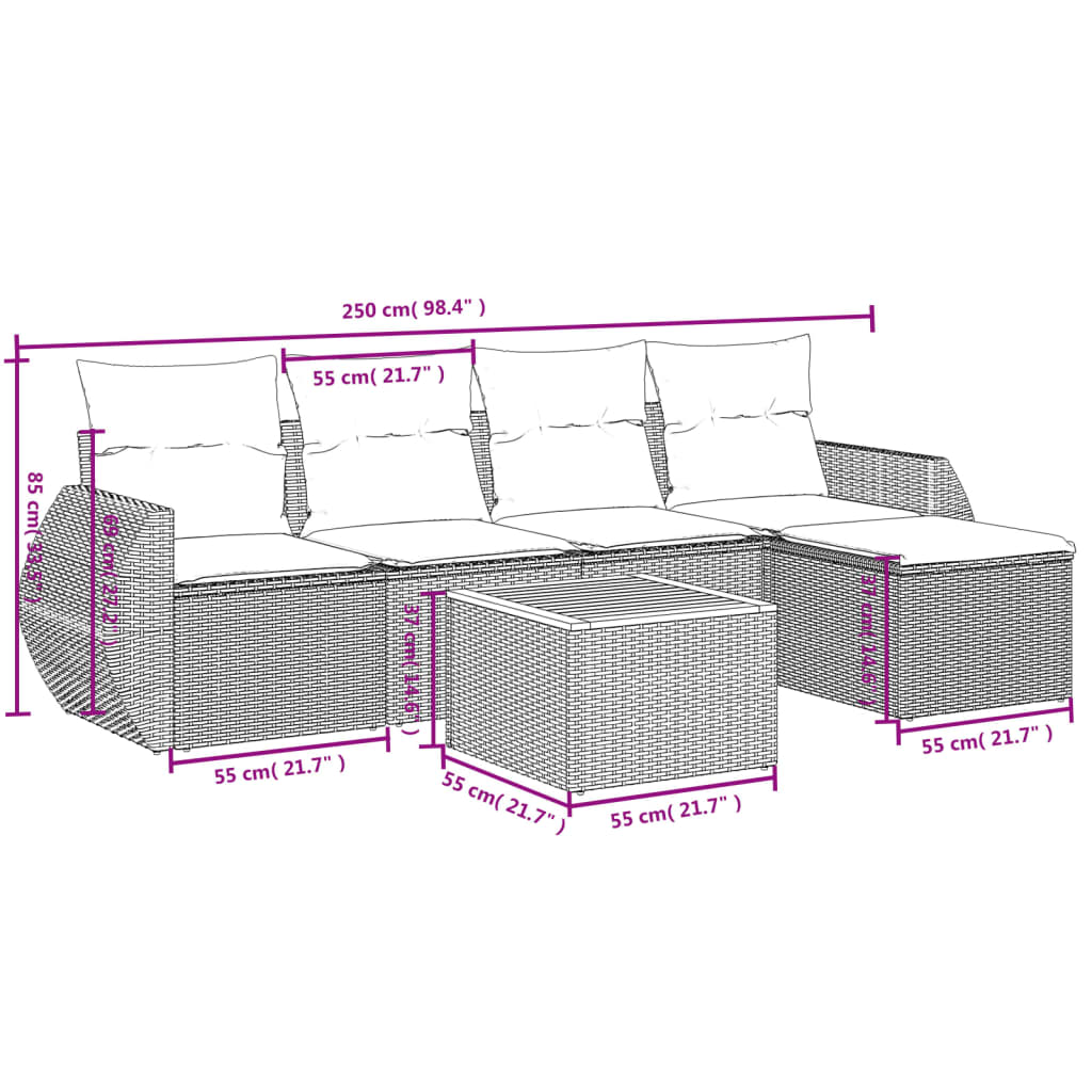 6 Piece Garden Sofa Set with Cushions Grey Poly Rattan
