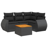5 Piece Garden Sofa Set with Cushions Black Poly Rattan - Front View