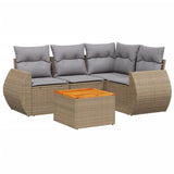 5 Piece Garden Sofa Set with Cushions Beige Poly Rattan - Front View