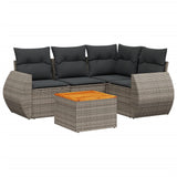 5 Piece Garden Sofa Set with Cushions Grey Poly Rattan - Front View