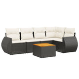 6 Piece Garden Sofa Set with Cushions Black Poly Rattan - Front View