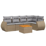 6 Piece Garden Sofa Set with Cushions Beige Poly Rattan - Front View