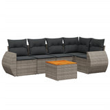 6 Piece Garden Sofa Set with Cushions Grey Poly Rattan - Front View