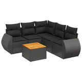 6 Piece Garden Sofa Set with Cushions Black Poly Rattan - Front View