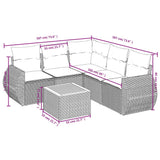 6 Piece Garden Sofa Set with Cushions Black Poly Rattan - Low Angle