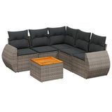 6 Piece Garden Sofa Set with Cushions Grey Poly Rattan - Front View