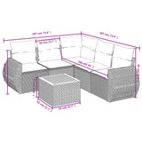 6 Piece Garden Sofa Set with Cushions Grey Poly Rattan - Low Angle