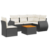 6 Piece Garden Sofa Set with Cushions Black Poly Rattan - Front View
