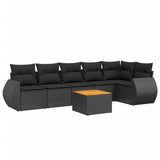 7 Piece Garden Sofa Set with Cushions Black Poly Rattan - Front View