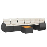 7 Piece Garden Sofa Set with Cushions Black Poly Rattan - Front View
