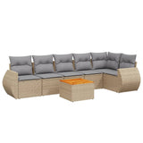7 Piece Garden Sofa Set with Cushions Beige Poly Rattan - Front View