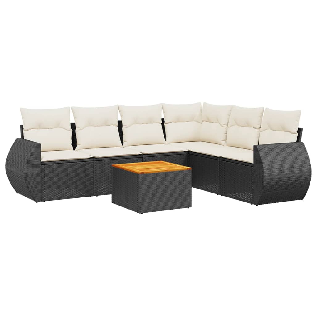7 Piece Garden Sofa Set with Cushions Black Poly Rattan