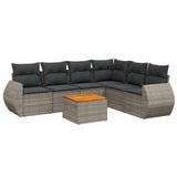 7 Piece Garden Sofa Set with Cushions Grey Poly Rattan - Front View