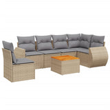 7 Piece Garden Sofa Set with Cushions Beige Poly Rattan - Front View