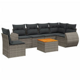 7 Piece Garden Sofa Set with Cushions Grey Poly Rattan - Front View