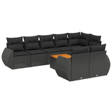 9 Piece Garden Sofa Set with Cushions Black Poly Rattan - Front View
