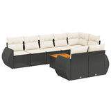 9 Piece Garden Sofa Set with Cushions Black Poly Rattan - Front View