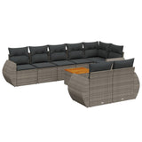 9 Piece Garden Sofa Set with Cushions Grey Poly Rattan - Front View