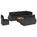 9 Piece Garden Sofa Set with Cushions Black Poly Rattan - Front View