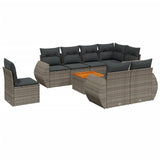 9 Piece Garden Sofa Set with Cushions Grey Poly Rattan - Front View