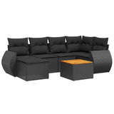 7 Piece Garden Sofa Set with Cushions Black Poly Rattan - Front View