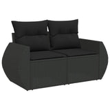 7 Piece Garden Sofa Set with Cushions Black Poly Rattan - Side View
