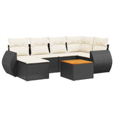 7 Piece Garden Sofa Set with Cushions Black Poly Rattan - Front View