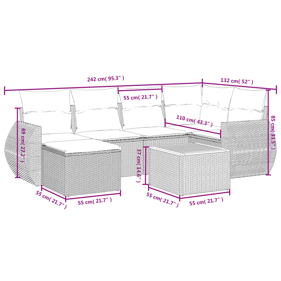 7 Piece Garden Sofa Set with Cushions Black Poly Rattan