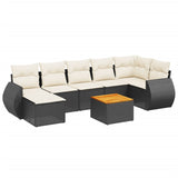 8 Piece Garden Sofa Set with Cushions Black Poly Rattan - Front View