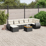 8 Piece Garden Sofa Set with Cushions Black Poly Rattan