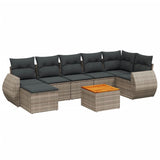 8 Piece Garden Sofa Set with Cushions Grey Poly Rattan - Front View