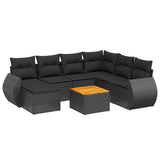 8 Piece Garden Sofa Set with Cushions Black Poly Rattan - Front View