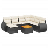 8 Piece Garden Sofa Set with Cushions Black Poly Rattan - Front View