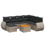 8 Piece Garden Sofa Set with Cushions Grey Poly Rattan - Front View