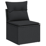 9 Piece Garden Sofa Set with Cushions Black Poly Rattan - 45-Degree Angle
