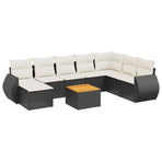 9 Piece Garden Sofa Set with Cushions Black Poly Rattan