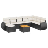 9 Piece Garden Sofa Set with Cushions Black Poly Rattan - Front View