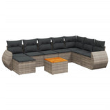 9 Piece Garden Sofa Set with Cushions Grey Poly Rattan - Front View