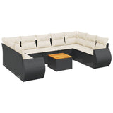 10 Piece Garden Sofa Set with Cushions Black Poly Rattan - Front View