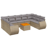 10 Piece Garden Sofa Set with Cushions Beige Poly Rattan - Front View