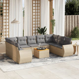 10 Piece Garden Sofa Set with Cushions Beige Poly Rattan