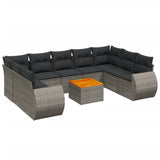 10 Piece Garden Sofa Set with Cushions Grey Poly Rattan - Front View