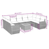 10 Piece Garden Sofa Set with Cushions Grey Poly Rattan - Low Angle