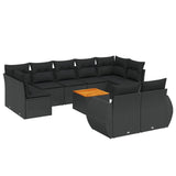 10 Piece Garden Sofa Set with Cushions Black Poly Rattan - Front View