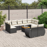 10 Piece Garden Sofa Set with Cushions Black Poly Rattan