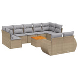 10 Piece Garden Sofa Set with Cushions Beige Poly Rattan - Front View