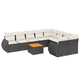 10 Piece Garden Sofa Set with Cushions Black Poly Rattan - Front View